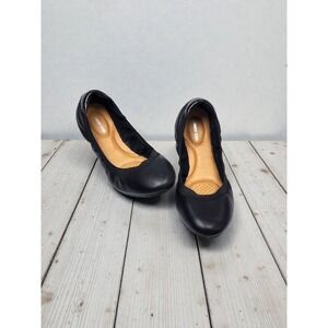 Lands End Black Leather‎ Slip On Ballet Flats Womens Shoes Comfort Size 9
